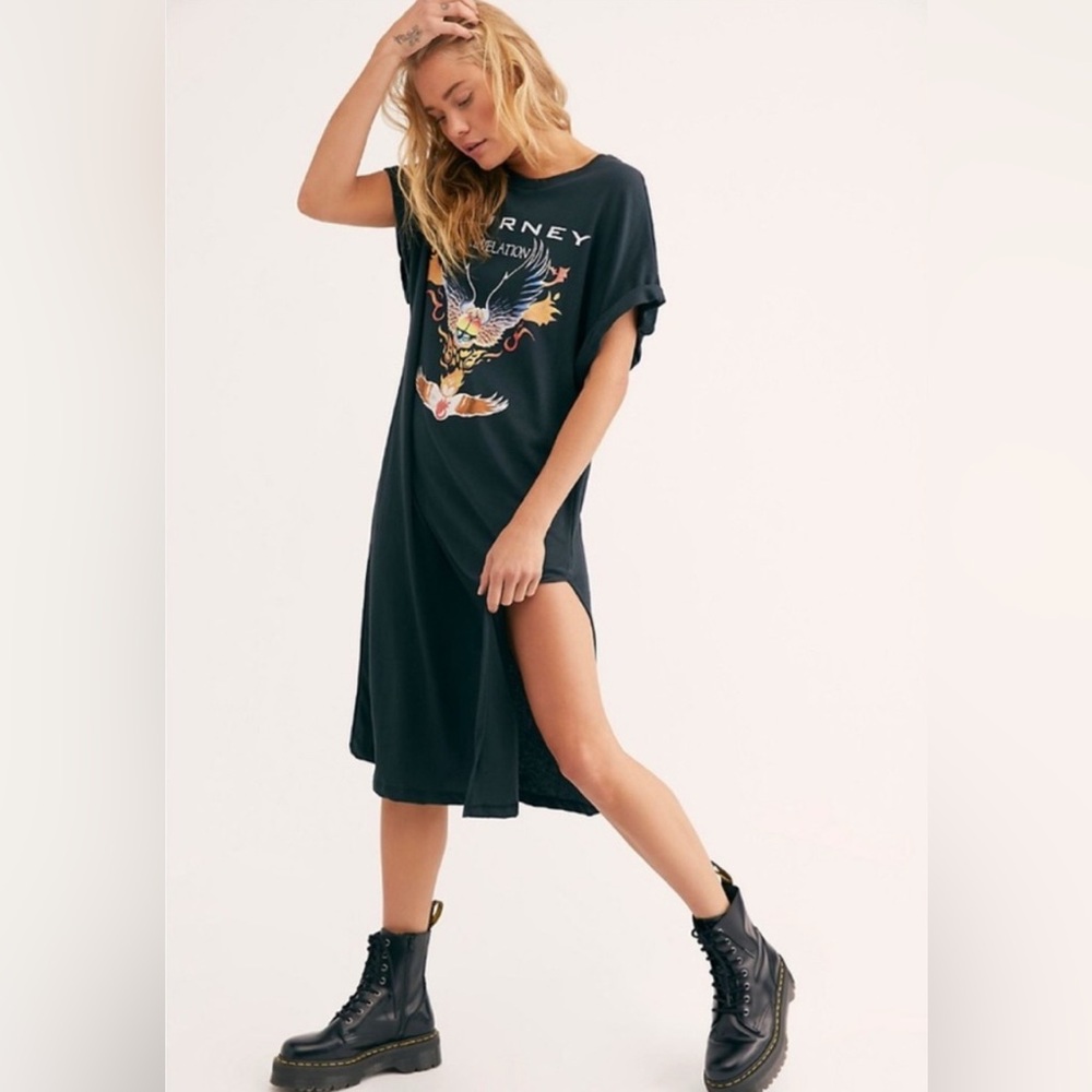 Free People x Daydreamer Journey Gray Knit Graphic T-shirt Dress Size XL